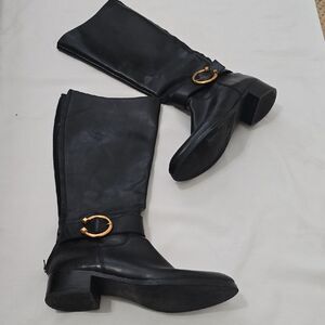 Saintg.  Black Over the Knee Boots with Gold Buckle